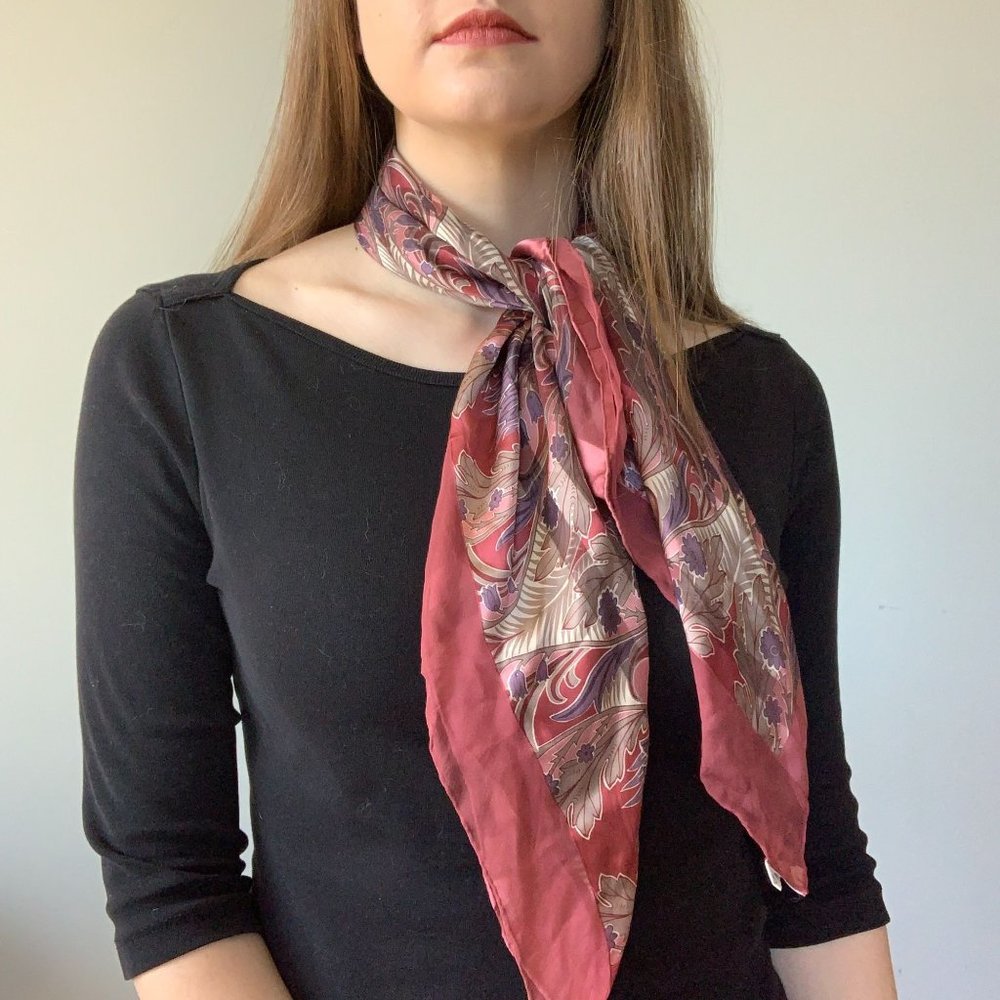 Hardy Amies purple red paisley and floral style patterned square scarf